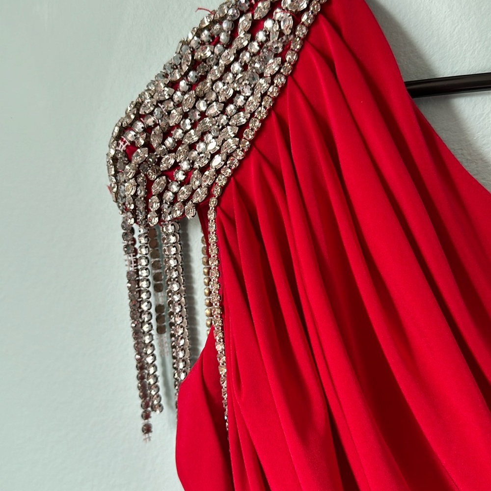 Stunning red one shouldered evening gown